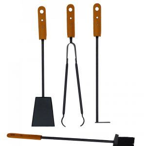 Fireplace set 2 pieces in leather BOARY – Brown