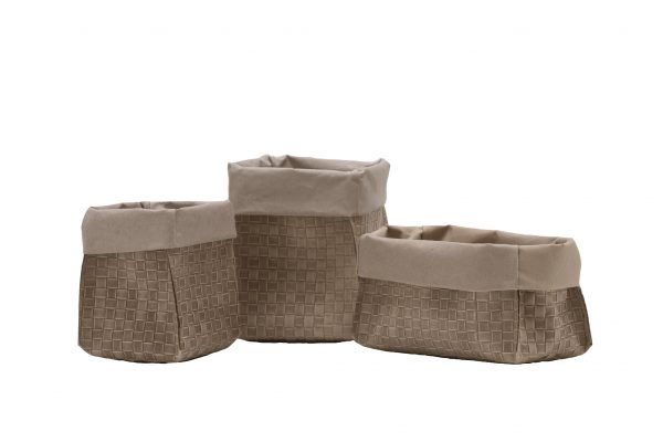 Set of 3 Storage Basket Bag in regenerated leather two layers color AMOS 40
