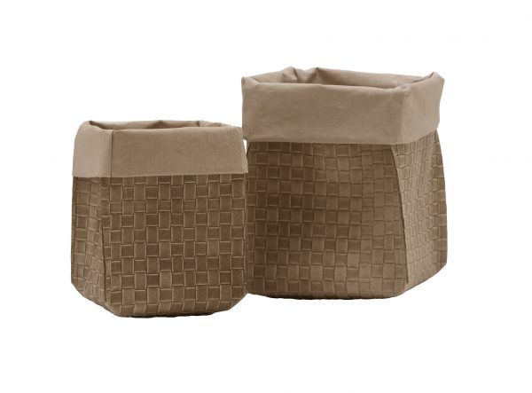 Set of 3 Storage Basket Bag in regenerated leather two layers color AMOS 40