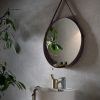 Round Wall Mirror, border frame and belt in leather CORIUM 70