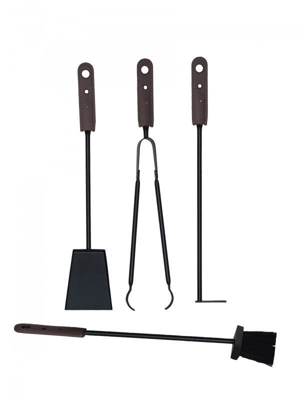 Fireplace set 3 pieces in leather TOCAD