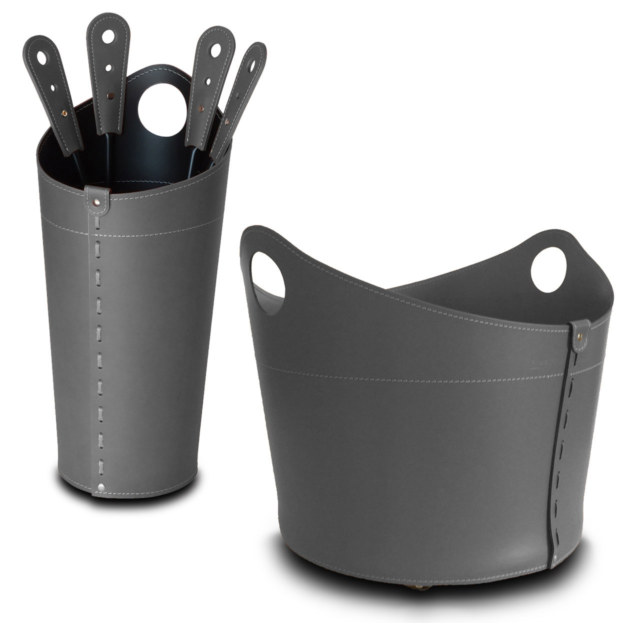 Fireplace set 3 pieces in leather NICAD – Anthracite