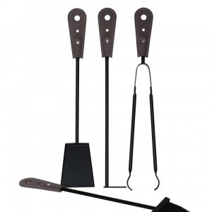 Piece 4 Fire Tools Set with leather handles LARA