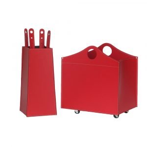 Fireplace set 3 pieces in leather BOCAD – Red