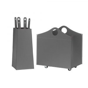 Fireplace set 3 pieces in leather BOCAD – Anthracite