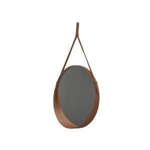 Round Wall Mirror, border frame and belt in leather CORIUM 60