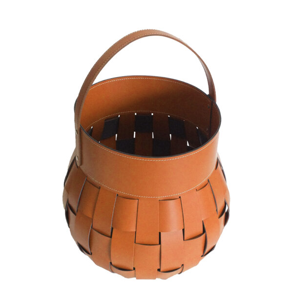 Fireplace Firewood Basket in braided leather OVO