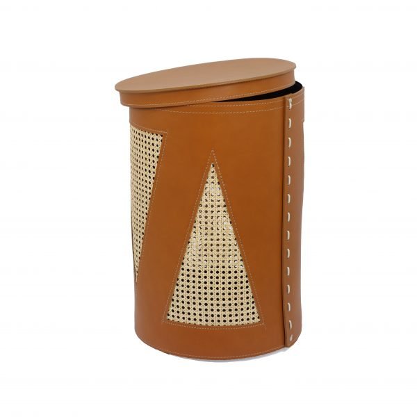 Laundry basket in leather with Vienna straw and removable lining VIOLO