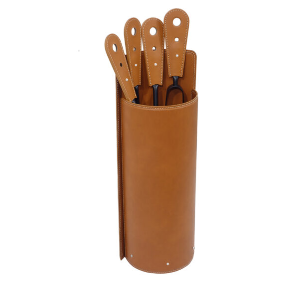 Leather and Steel Fireplace Tool Sets ALERY