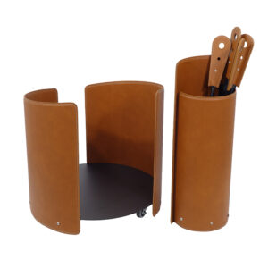 Fireplace set 3 pieces in leather and Steel ALICAD