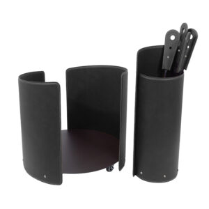 Fireplace set 3 pieces in leather and Steel ALICAD – Black, Black