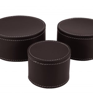 Set of three round boxes in regenerated leather with lid CLAUDIA