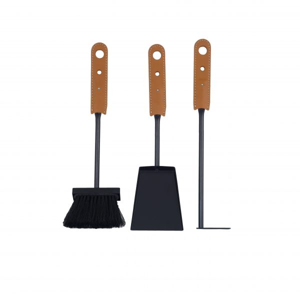 Mini ensemble d'outils de cheminée 3 pièces avec poignée en cuir  MARTY